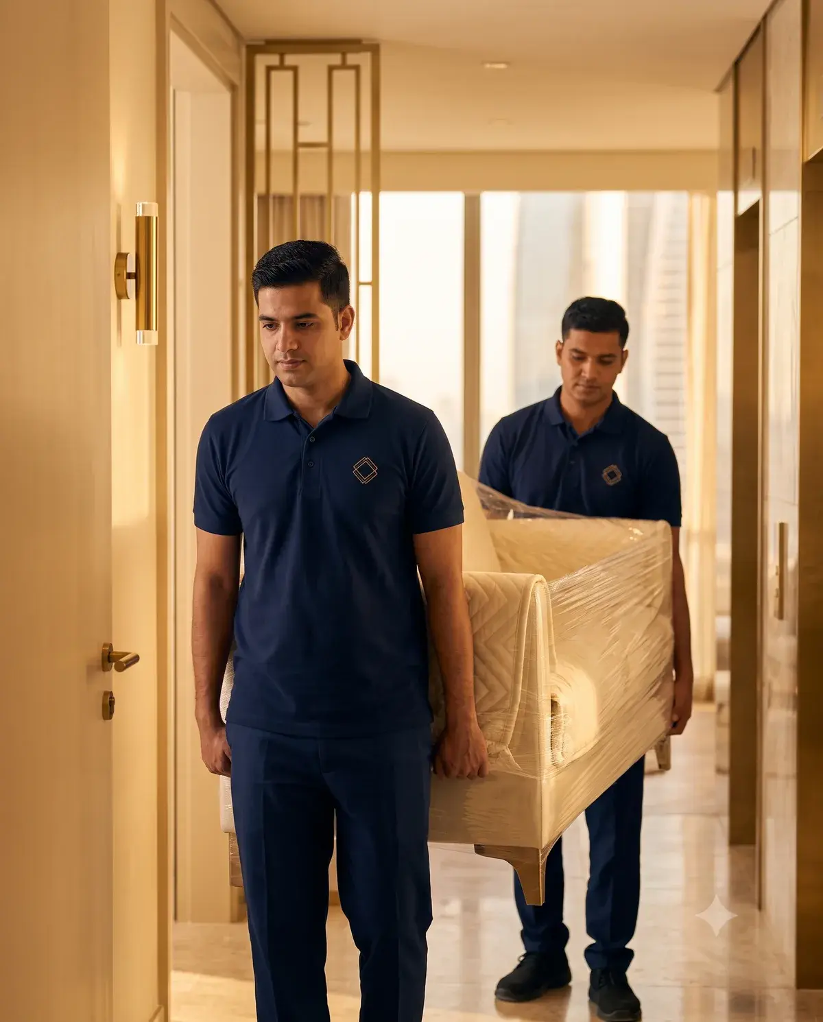 Al Haram Movers crew carefully moving furniture in the UAE